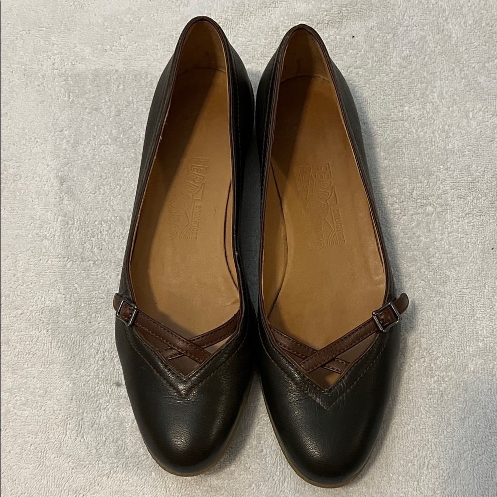 Salvatore Ferragamo Dark Brown Leather Flats